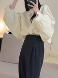 Momentlover Solid Color Elasticity Loose Batwing Sleeves Round-Neck Blouses&Shirts Tops