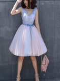 lemongor Pink Short Lace V Neck Elegant Homecoming Dresses,Short Prom Dresses , Lovely Floral Party Dress