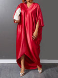 Momentlover Solid Color Short Sleeves Plus Size Deep V-Neck Maxi Dresses