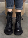 Momentlover Vintage Cow Leather Mid Heels Height Boots
