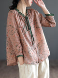 Momentlover Lace-Up Floral Printed Loose Long Sleeves Round-Neck Blouses&Shirts Tops