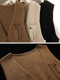 Momentlover Artistic Retro Sleeveless Irregularity Buttoned V-Neck Vest Top