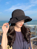Momentlover Split-Joint Pleated Bowknot Sun Hat Fisherman Hat