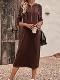 Long Sleeves Loose Drawstring Striped Zipper Hooded Midi Dresses