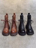 Momentlover Vintage Cow Leather Mid Heels Height Boots