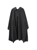 Momentlover Solid Color Pockets Buttoned Loose Long Sleeves Hooded Woolen Coat