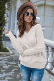 Momentlover V-Neck Raw Hem Dropped Shoulder Sweater