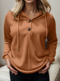 Momentlover Waffle-Knit Drawstring Quarter Button Hoodie