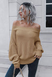 Momentlover Off-Shoulder Ribbed Long Sleeve Pullover Sweater