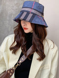 Momentlover Casual Plaid Keep Warm Suede Fisherman Hat