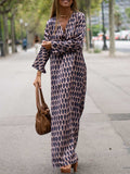 Momentlover Women Casual Loose Printed Deep V-Neck Maxi Dresses