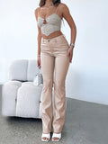 Momentlover Zipper Solid Color Buttoned High Waisted Trousers Pants