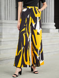 momentlover Urban High-Waisted Contrast Color Printed Wide Leg Pants