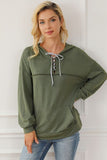 Momentlover Lace-Up Exposed Seam Hoodie with Pocket