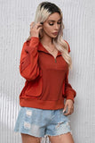 Momentlover Half Zip Pocketed Dropped Shoulder Sweatshirt