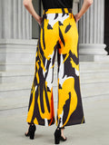 momentlover Urban High-Waisted Contrast Color Printed Wide Leg Pants