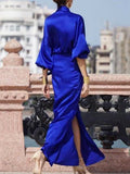Momentlover Half Sleeves Loose Solid Color V-Neck Maxi Dresses