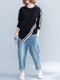 Momentlover Striped Loose Long Sleeves Round-neck Hoodies&Sweatshirt