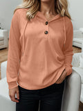 Momentlover Waffle-Knit Drawstring Quarter Button Hoodie