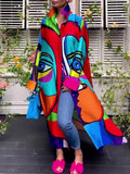 momentlover Irregular Clipping Loose Abstract Printed Multi-Colored Lapel Maxi Dresses Shirt Dress