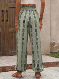 High Waisted Loose Drawstring Elasticity Pleated Printed Knickerbockers Pants Trousers