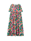 Momentlover Split-Joint Printed Polka-Dot Pleated Loose Half Sleeves Round-Neck Midi Dresses
