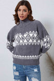 Momentlover Zip-Up Geometrical Pattern Pullover Sweater