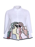 momentlover Casual High-Low Loose Printed Stand Collar Blouses&Shirts Tops