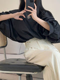 Momentlover Solid Color Elasticity Loose Batwing Sleeves Round-Neck Blouses&Shirts Tops
