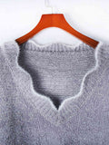 Momentlover Notched Dropped Shoulder Long Sleeve Sweater