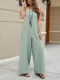 Momentlover Casual Loose Sleeveless Solid Color Square-Neck Overalls