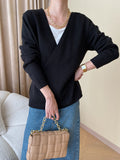 Momentlover Buttoned Asymmetric Loose Long Sleeves V-neck Sweater Tops