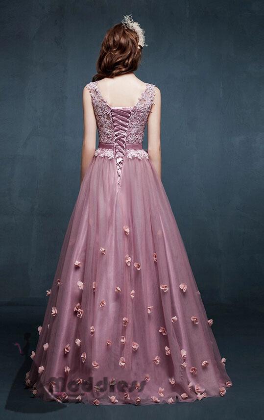 lemongor Pink Lace Tull Elegant Formal Dresses, Pink Party Dresses, Junior Prom Dress