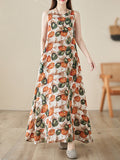 Momentlover Printed Sleeveless Loose Round-Neck Midi Dresses