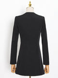 Momentlover Shoulder Pad Pockets Buttoned Loose Long Sleeves Square-Neck Mini Dresses Blazer