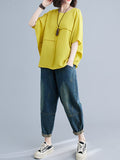 Momentlover Split-Joint Solid Color Short Sleeves Loose Round-neck T-Shirts Tops