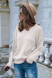 Momentlover V-Neck Raw Hem Dropped Shoulder Sweater