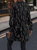Momentlover Printed Elasticity Loose Long Sleeves V-Neck T-Shirts Tops