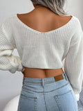 Momentlover Twisted Front Long Sleeve Cropped Sweater
