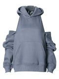 Momentlover Casual Loose Long Sleeves Hollow Solid Color Hoodies Tops