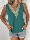 Momentlover Split-Joint Sleeveless Loose V-Neck Vest Top Blouses