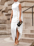 Momentlover Loose Sleeveless Solid Color Split-Side Shawl Collar Long Skirts Maxi Dresses
