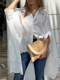 Momentlover Cap Sleeve Loose Asymmetric Solid Color Lapel Collar Blouses&Shirts Tops