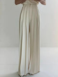 momentlover Urban Solid Color Pleats High Waisted Wide Leg Pants