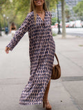 Momentlover Women Casual Loose Printed Deep V-Neck Maxi Dresses