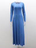 Momentlover Striped Solid Color Skinny Long Sleeves Round-Neck Maxi Dresses