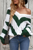 Momentlover Chevron Cable-Knit V-Neck Tunic Sweater