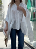 Momentlover Cap Sleeve Loose Asymmetric Solid Color Lapel Collar Blouses&Shirts Tops