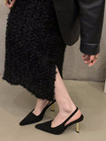 Momentlover Split-Joint Pointed-Toe Hollow Sling Shoes Sandals Pumps