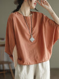 Momentlover Vintage Loose Round-Neck Batwing Sleeves T-Shirt